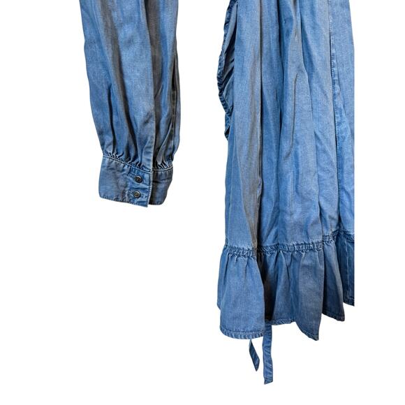 PAIGE NWOT Kendry Dress Juno Denim Chambray Size Small Long Sleeve Wrap Ruffles - Picture 8 of 11